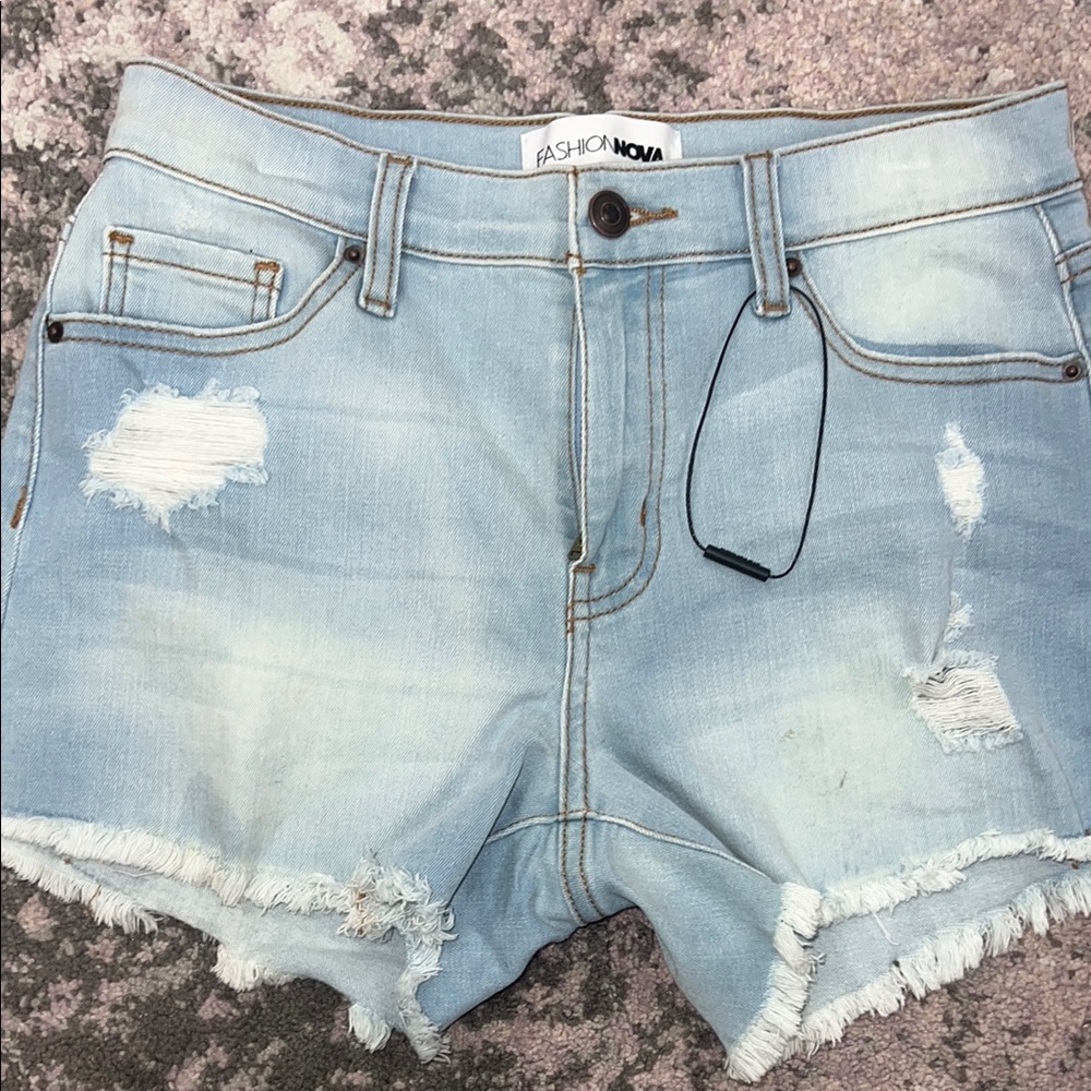 Fashion Nova Light Blue Distressed Denim Shorts